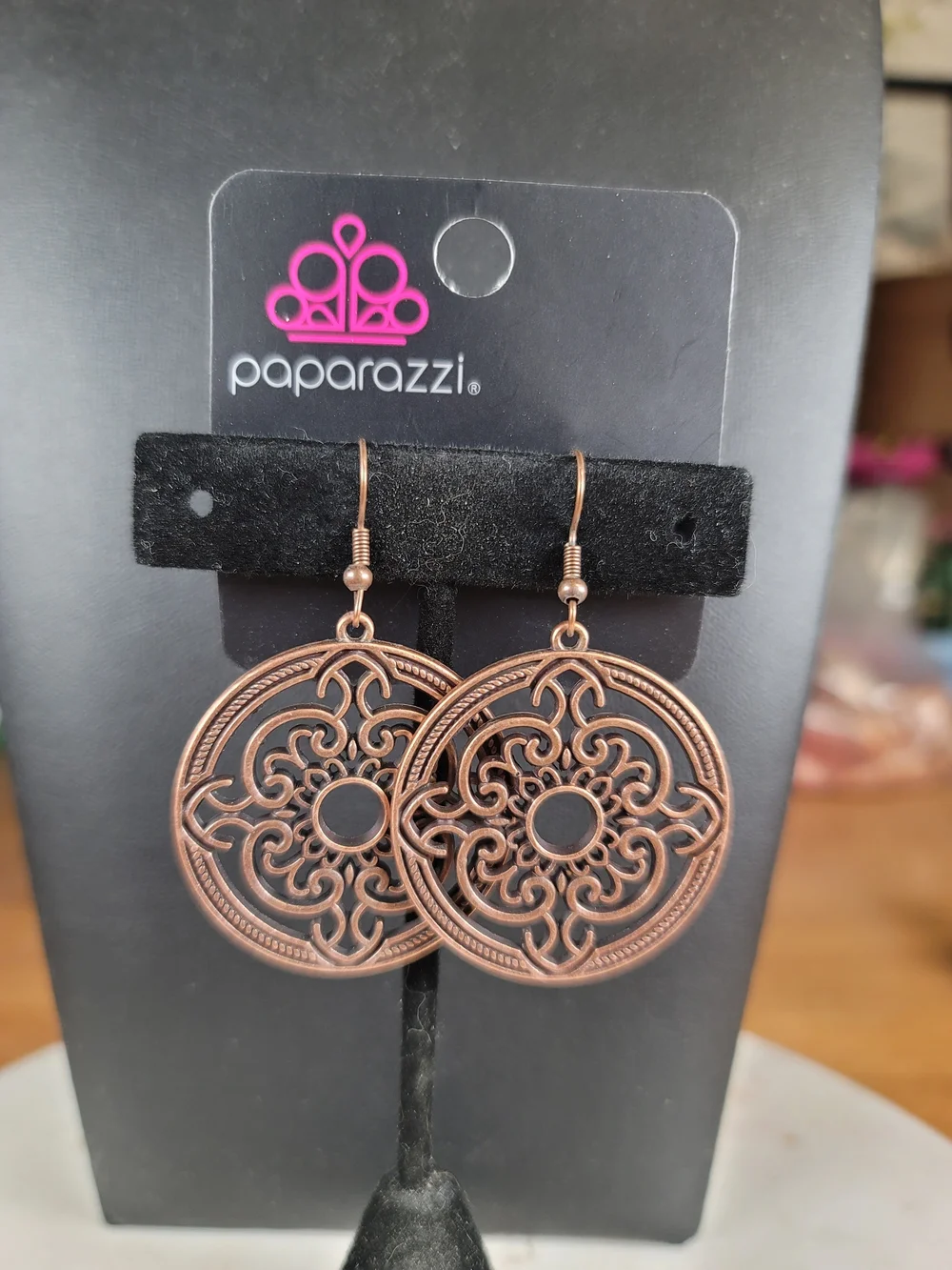 Paparazzi Copper Filigree Medallion Drop Earrings